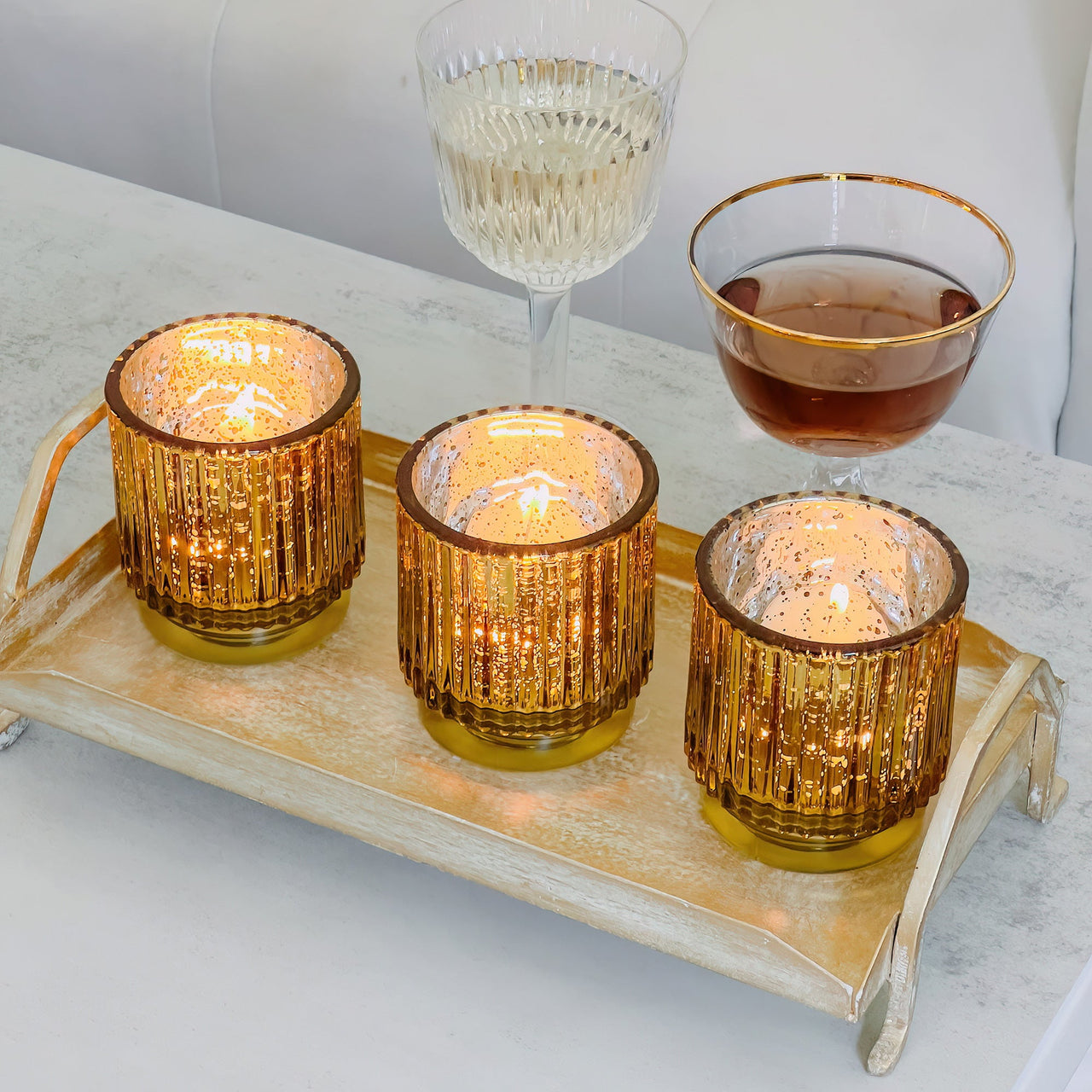 Ribbed Gold Glass Votive Candle Holder (Set of 6)Alternate Image 10, Kate Aspen | Tealight/Votive Holder