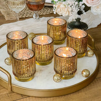 Thumbnail for Ribbed Gold Glass Votive Candle Holder (Set of 6) Main Image, Kate Aspen | Tealight/Votive Holder