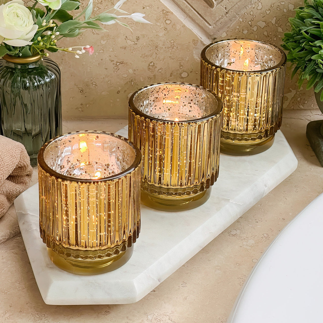 Ribbed Gold Glass Votive Candle Holder (Set of 6)Alternate Image 3, Kate Aspen | Tealight/Votive Holder