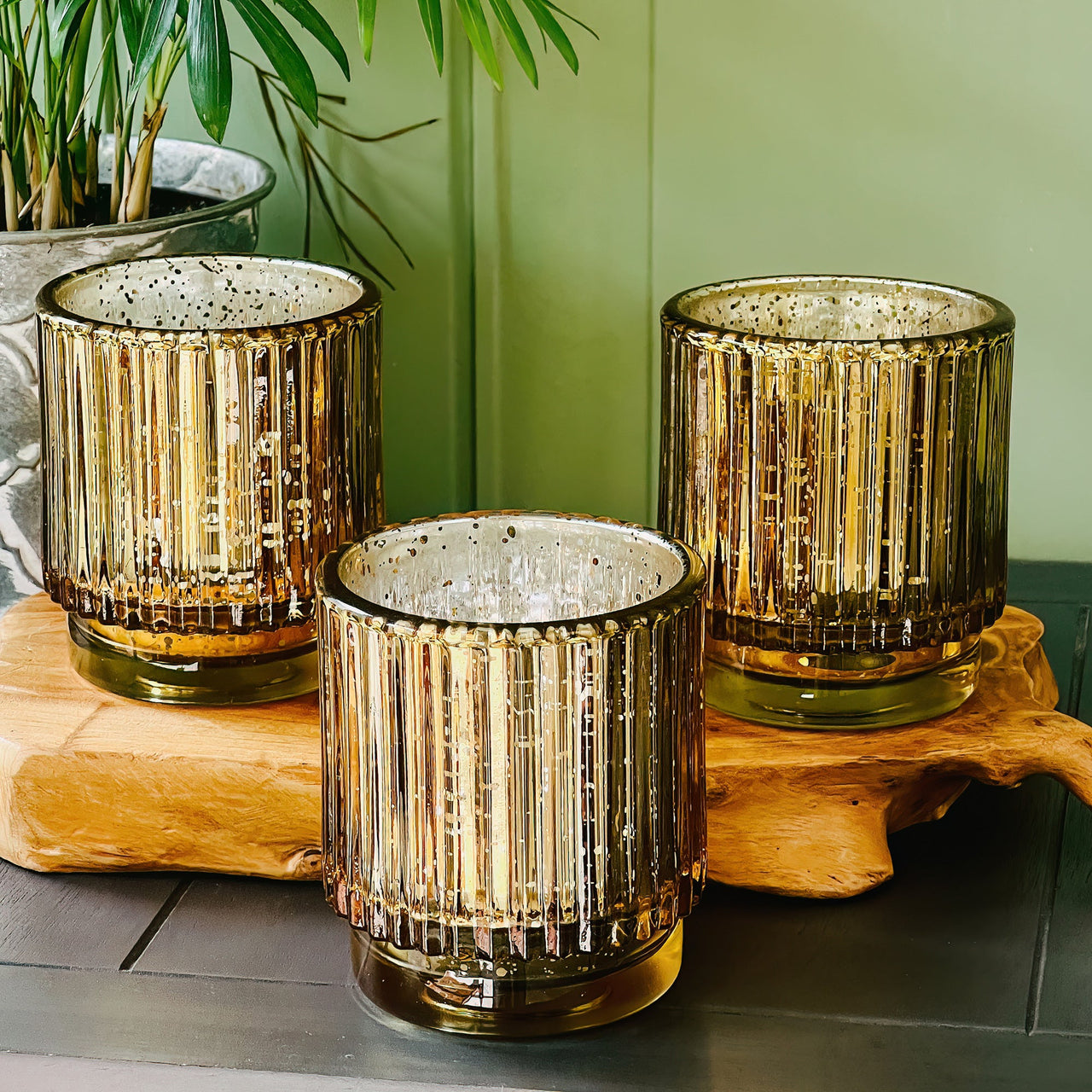 Ribbed Gold Glass Votive Candle Holder (Set of 6)Alternate Image 4, Kate Aspen | Tealight/Votive Holder