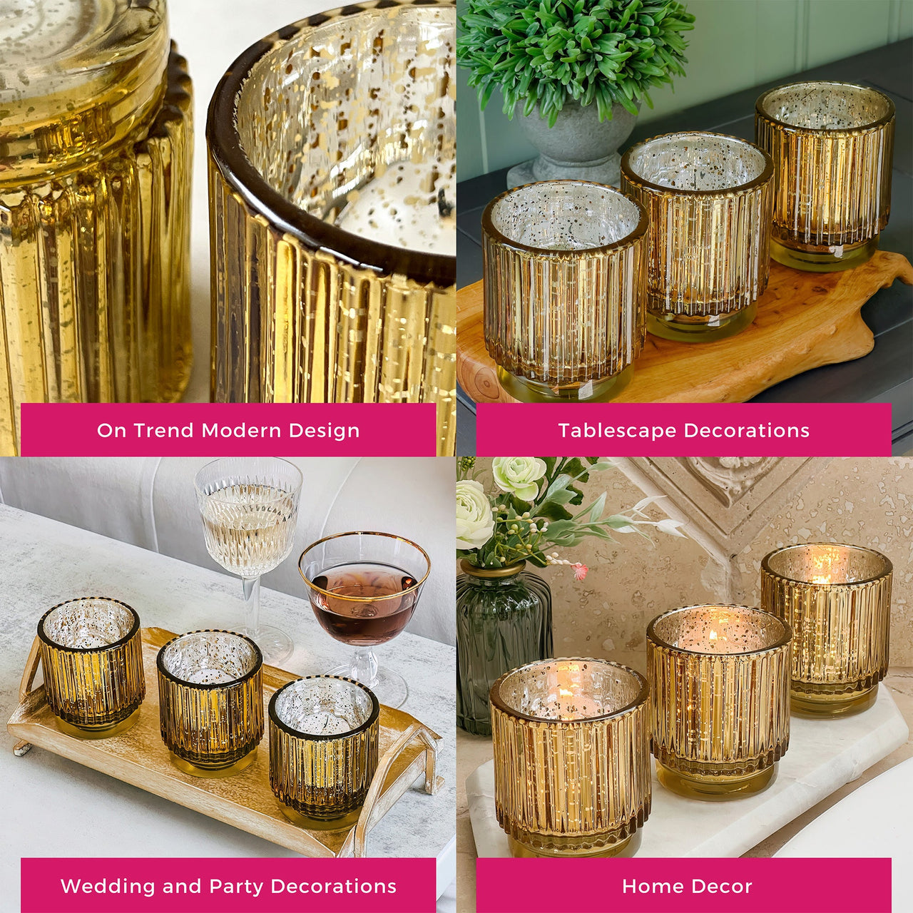 Ribbed Gold Glass Votive Candle Holder (Set of 6)Alternate Image 5, Kate Aspen | Tealight/Votive Holder