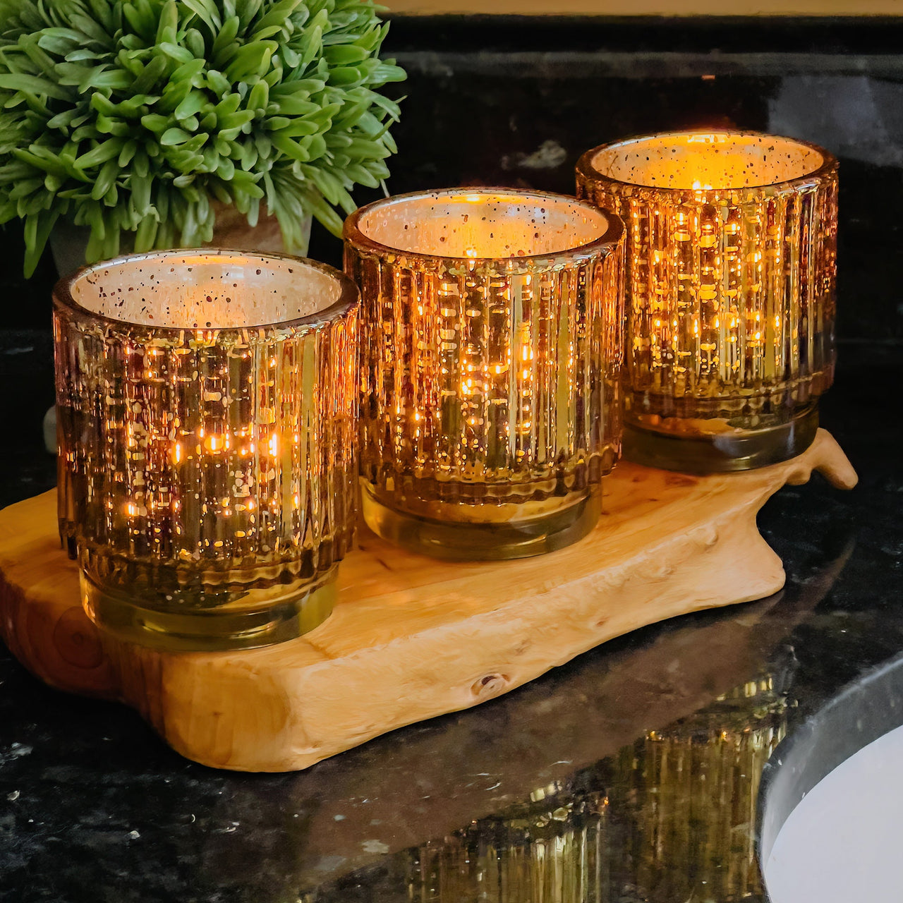 Ribbed Gold Glass Votive Candle Holder (Set of 6)Alternate Image 7, Kate Aspen | Tealight/Votive Holder