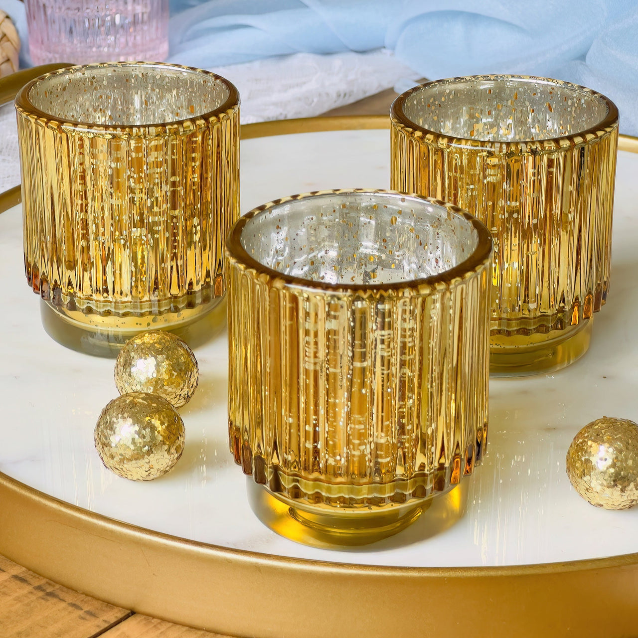 Ribbed Gold Glass Votive Candle Holder (Set of 6)Alternate Image 9, Kate Aspen | Tealight/Votive Holder