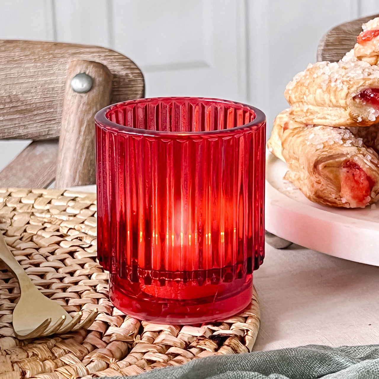 Ribbed Red Glass Votive Candle Holder (Set of 6) Alternate Image 2, Kate Aspen | Tealight/Votive Holder