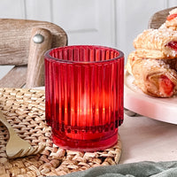 Thumbnail for Ribbed Red Glass Votive Candle Holder (Set of 6) Alternate Image 2, Kate Aspen | Tealight/Votive Holder