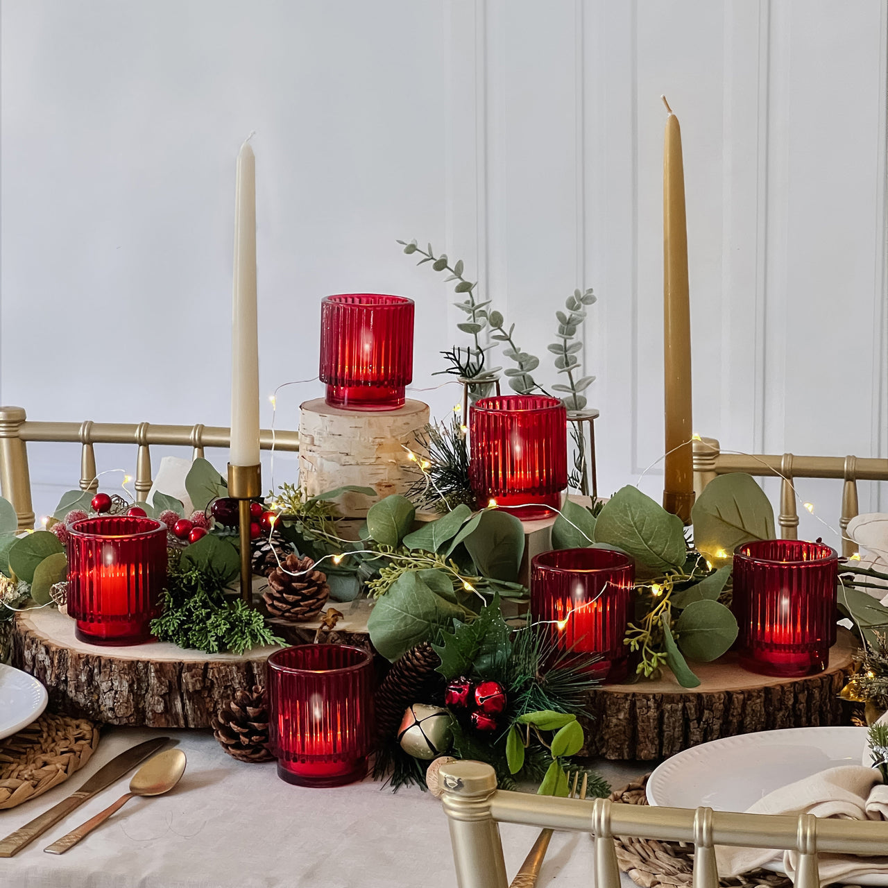 Ribbed Red Glass Votive Candle Holder (Set of 6) Alternate Image 3, Kate Aspen | Tealight/Votive Holder