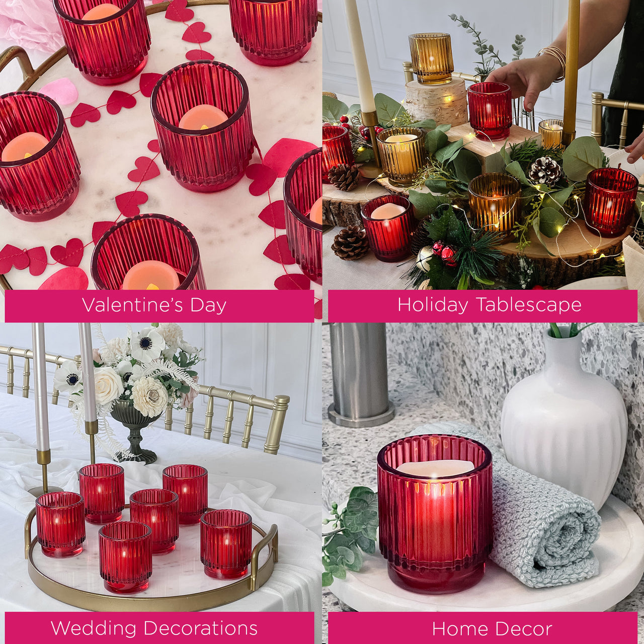 Ribbed Red Glass Votive Candle Holder (Set of 6) Alternate Image 5, Kate Aspen | Tealight/Votive Holder