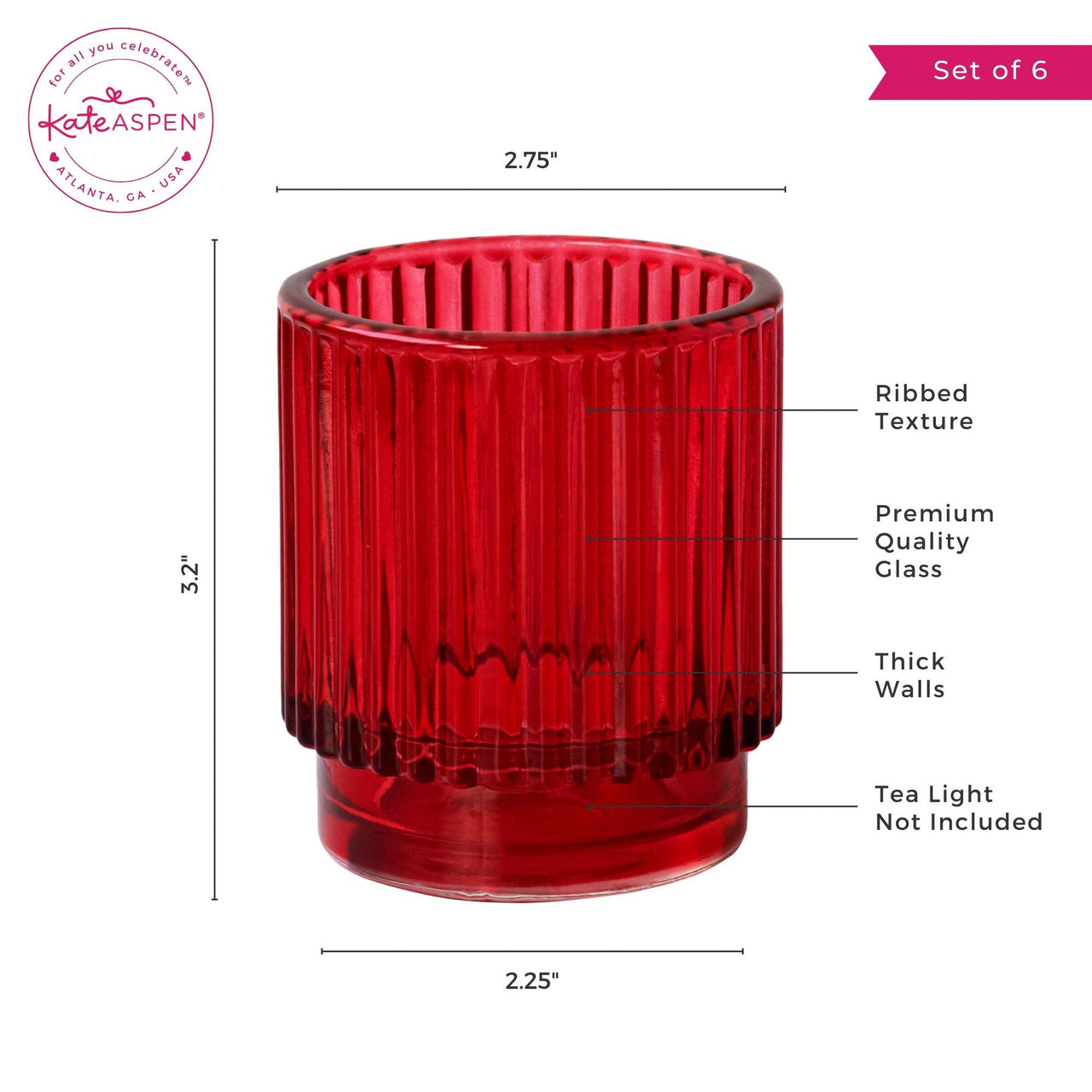 Ribbed Red Glass Votive Candle Holder (Set of 6) Alternate Image 6, Kate Aspen | Tealight/Votive Holder