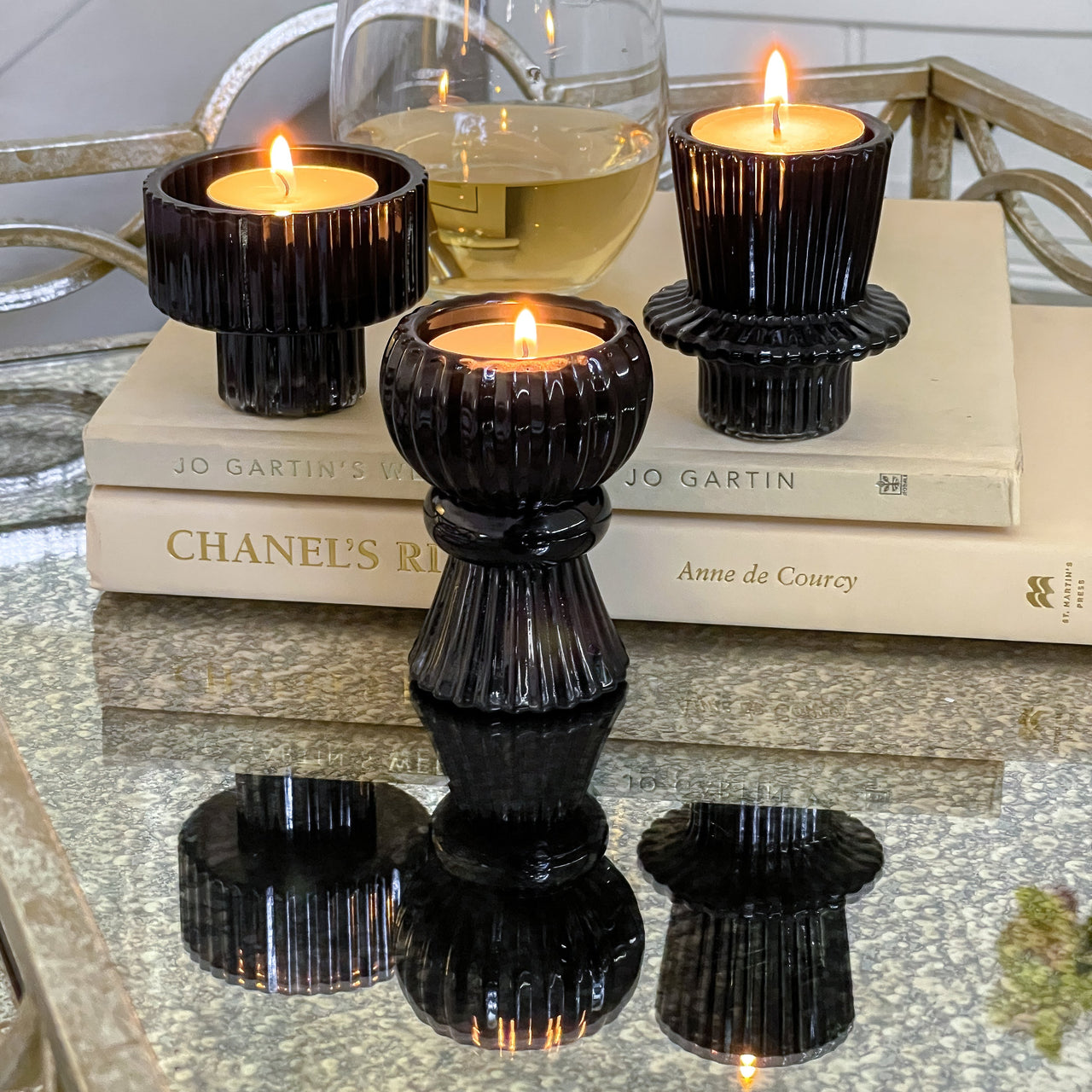 Black and Gold Candle Holders, Modern Ceramic Candlesticks