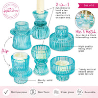 Thumbnail for Vintage Ribbed Blue Glass Candle/Candlestick Holders Set of 6 - Assorted | Alternate Image 5 Kate Aspen | Tealight/Votive Holder