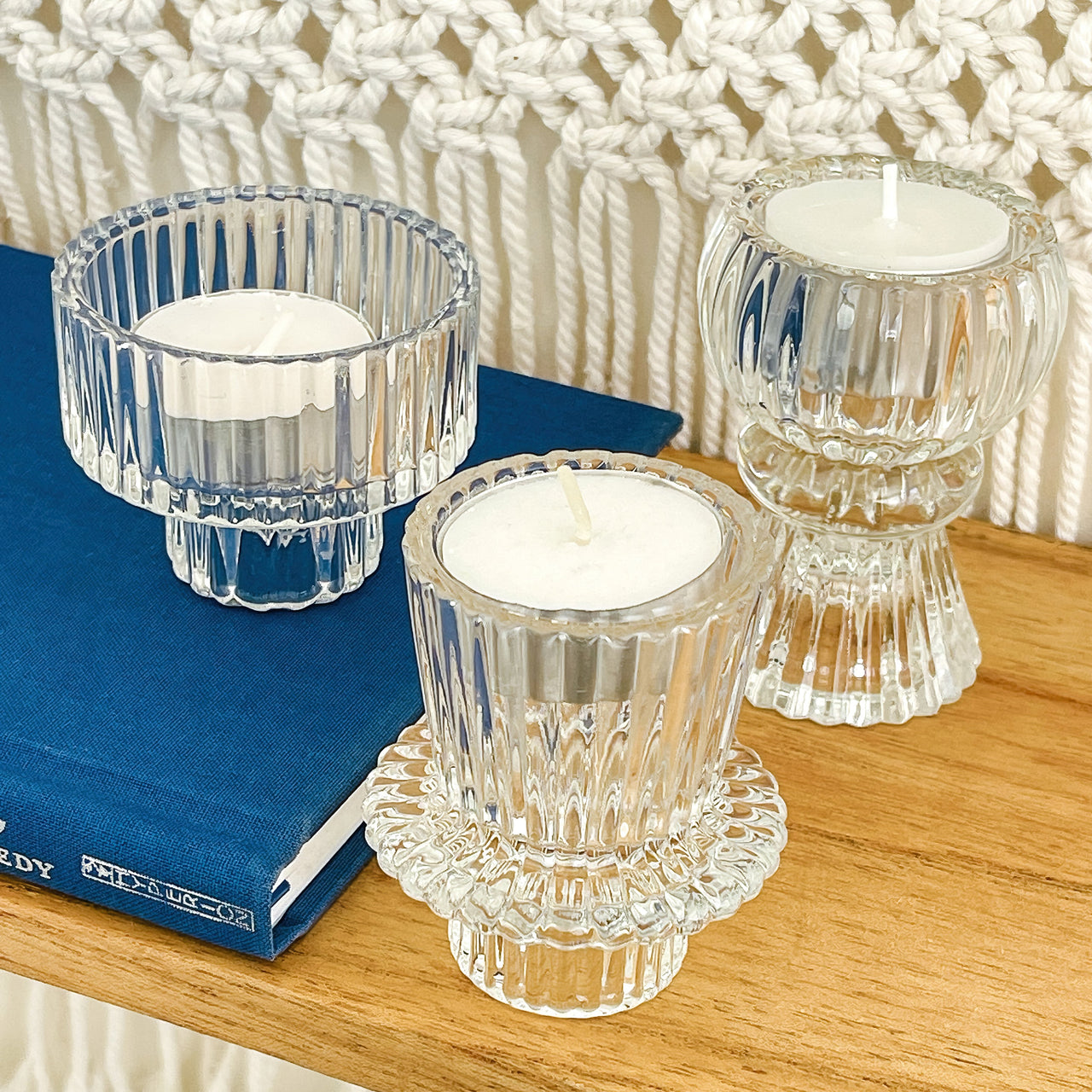 Vintage Ribbed Blue Glass Candle/Candlestick Holders Set of 6 - Assorted | Alternate Image 7 Kate Aspen | Tealight/Votive Holder