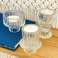 Thumbnail for Vintage Ribbed Blue Glass Candle/Candlestick Holders Set of 6 - Assorted | Alternate Image 7 Kate Aspen | Tealight/Votive Holder