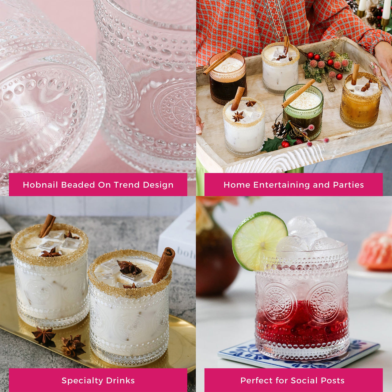 10 oz. Hobnail Beaded Floral Clear Drinking Glasses (Set of 6) Kate Aspen |  Alternate Image 5