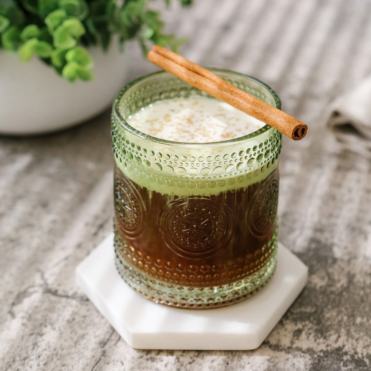 10 oz. Hobnail Beaded Floral Green Drinking Glasses (Set of 6) Kate Aspen |  Alternate Image 4