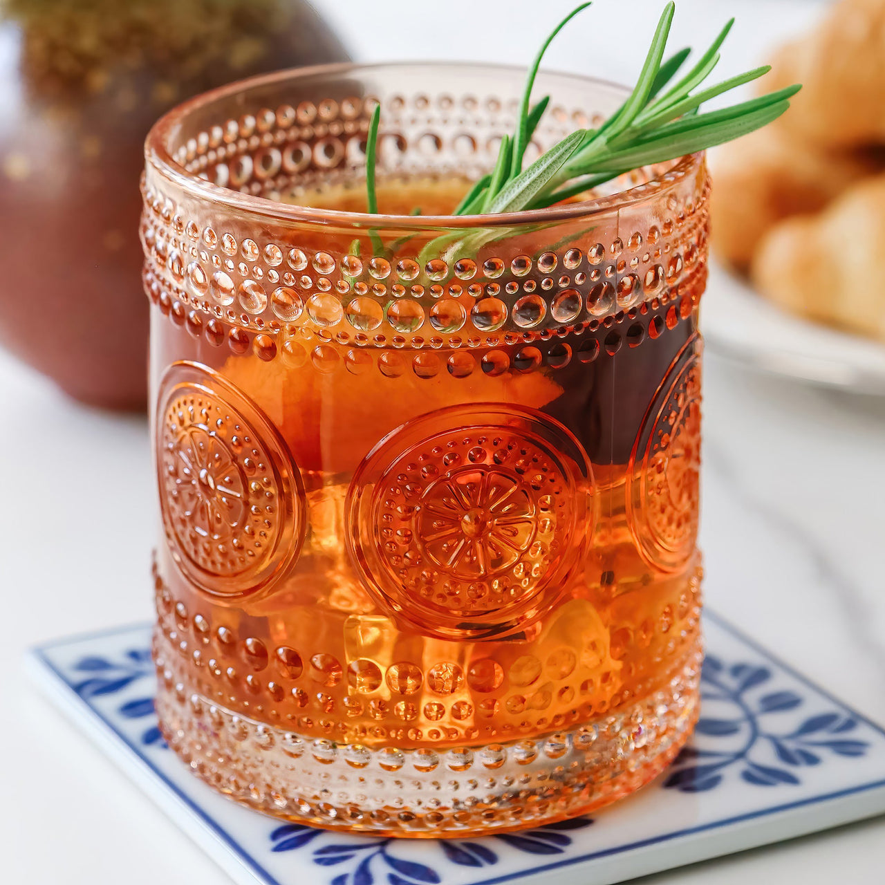 10 oz. Hobnail Beaded Floral Rose Gold Drinking Glasses (Set of 6) Kate Aspen | Drinking Glasses Main Image