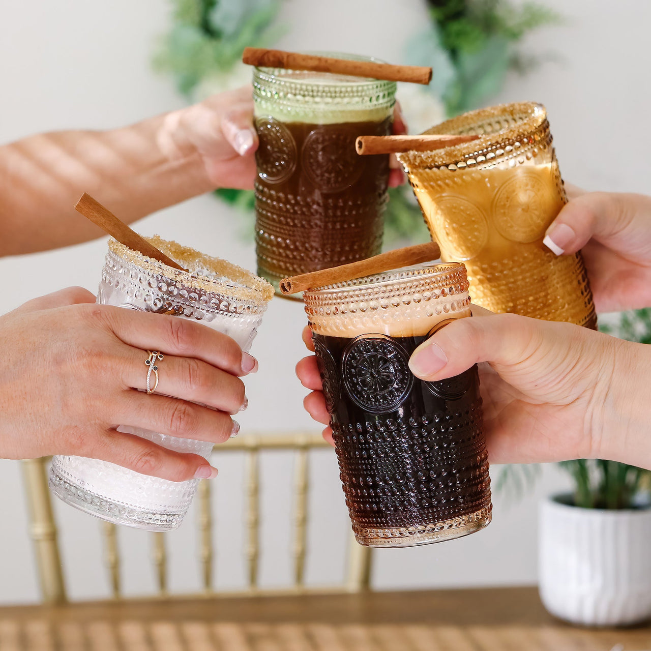 13 oz. Hobnail Beaded Floral Amber Drinking Glasses (Set of 6) Kate Aspen |  Alternate Image 3