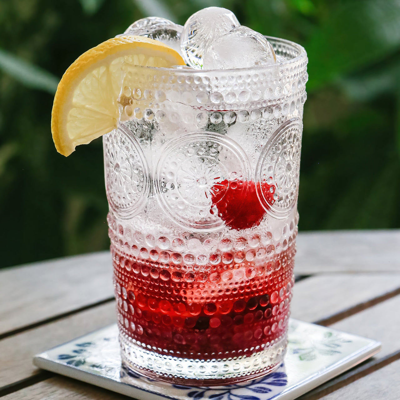 13 oz. Hobnail Beaded Floral Clear Drinking Glasses (Set of 6)