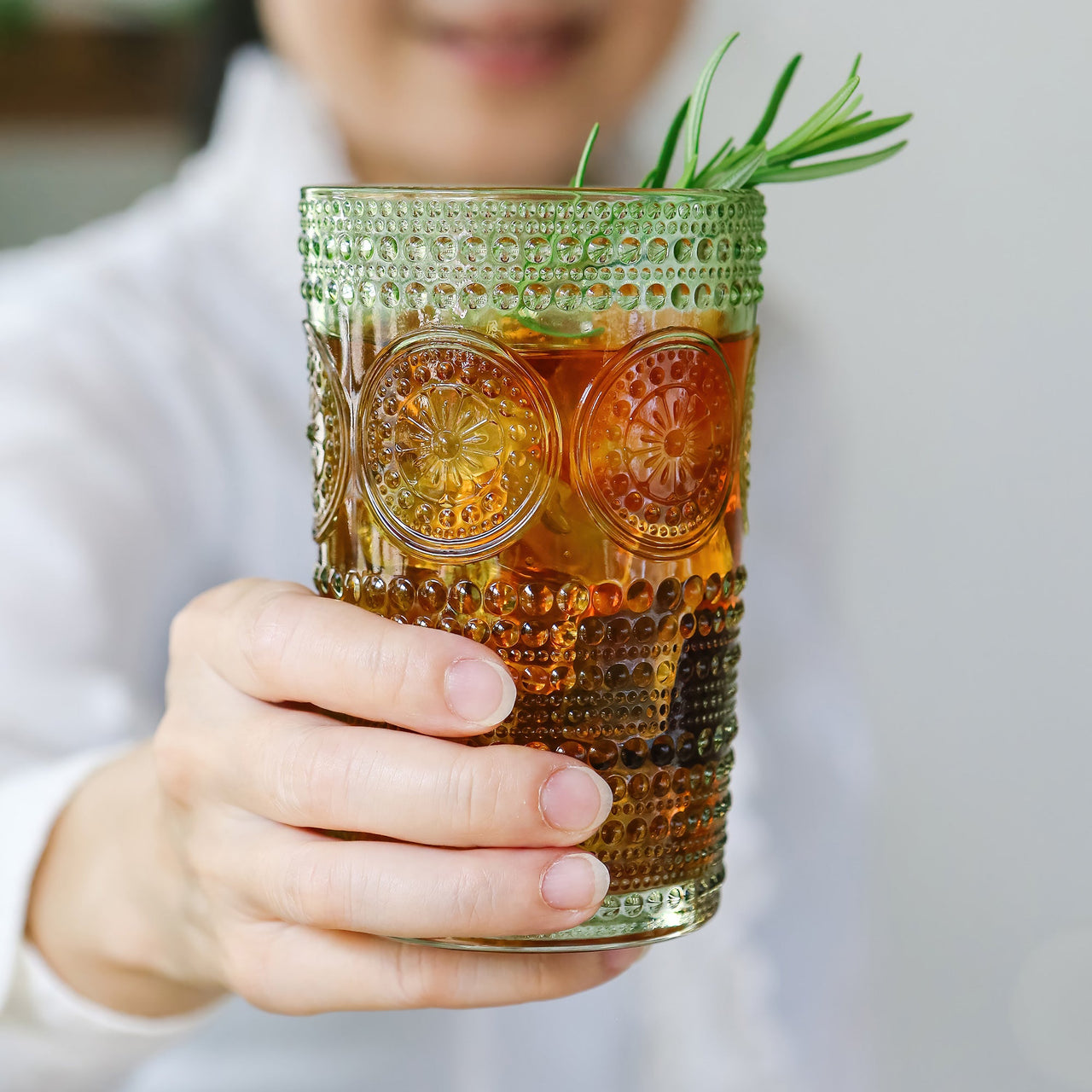 13 oz. Hobnail Beaded Floral Green Drinking Glasses (Set of 6) Kate Aspen |  Alternate Image 2