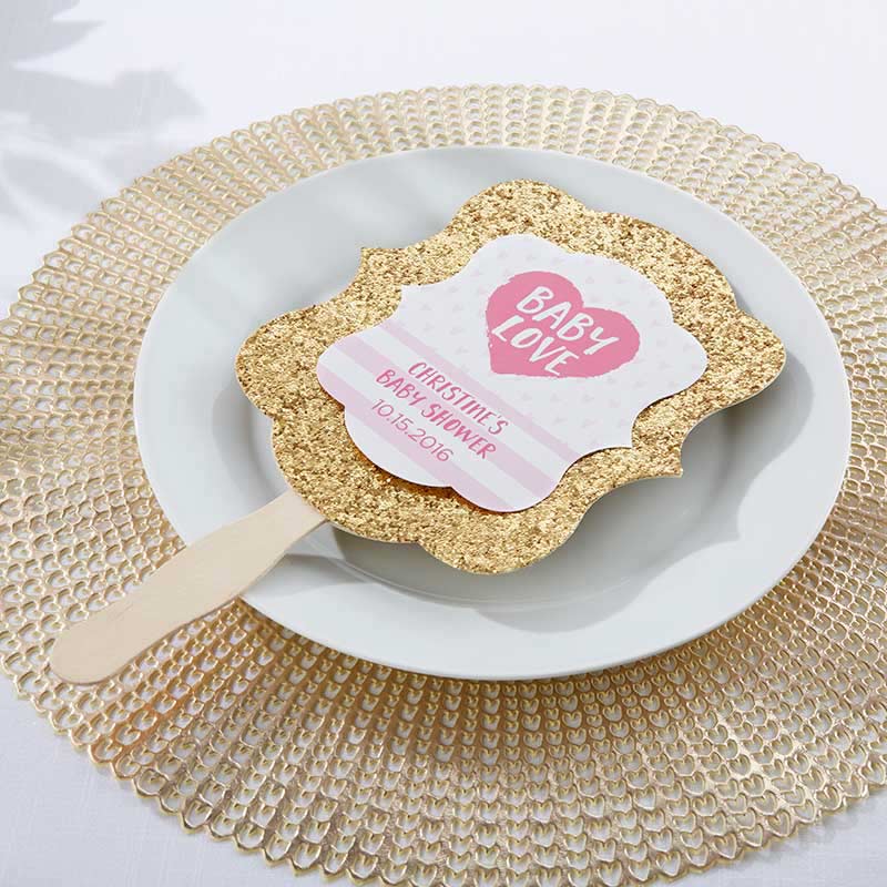 Personalized Gold Glitter Hand Fan - Baby Love (Set of 12)