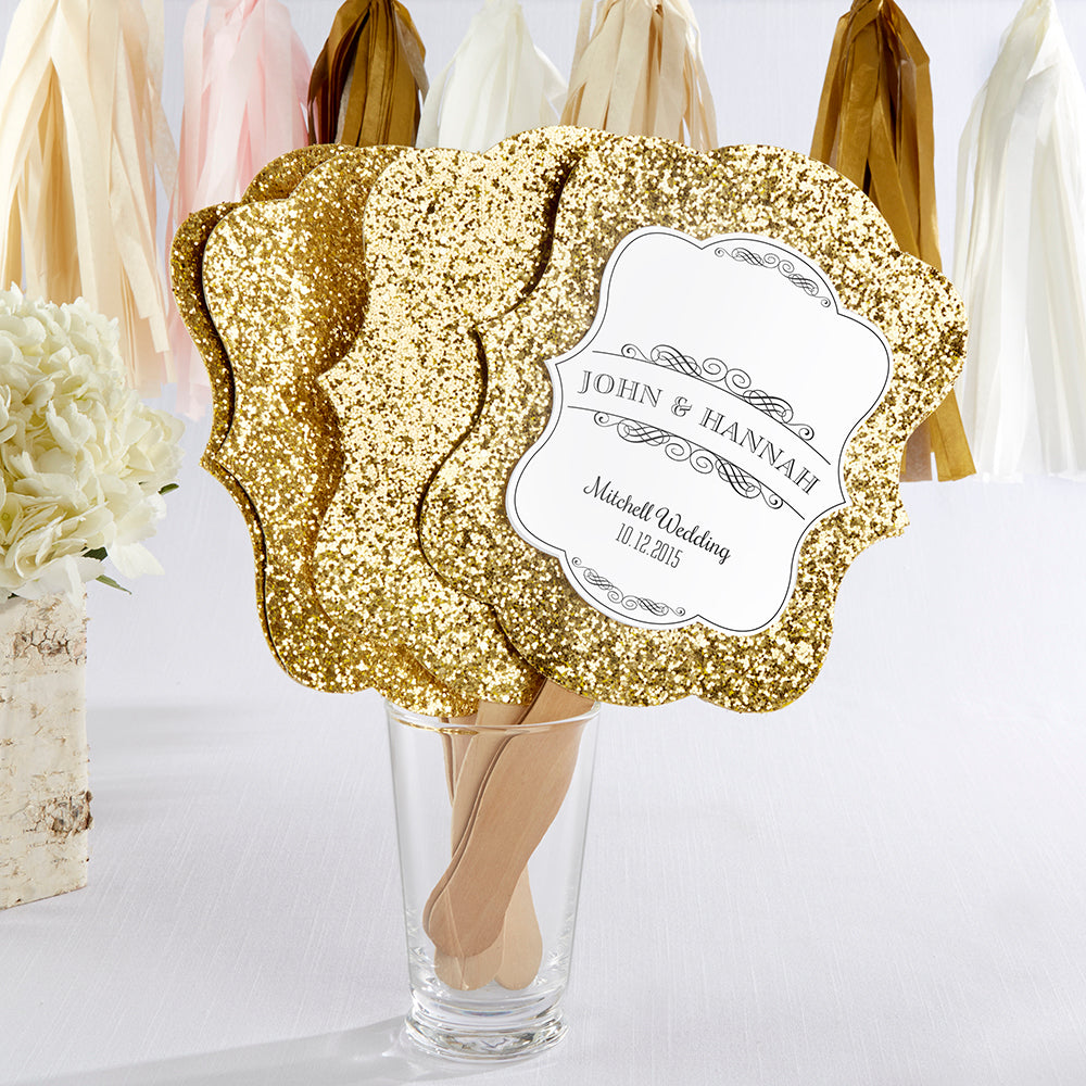 Gold Glitter Hand Fan (Personalization Available)
