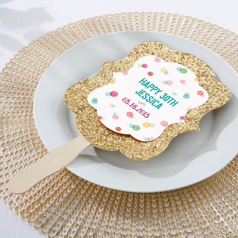 Personalized Gold Glitter Hand Fan - Party Time (Set of 12)