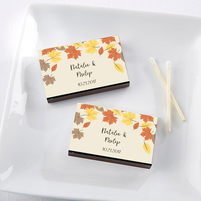 Personalized Black Matchboxes - Fall Leaves (Set of 50)