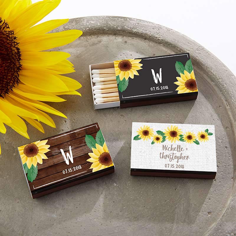 Personalized Black Matchboxes - Sunflower (Set of 50)