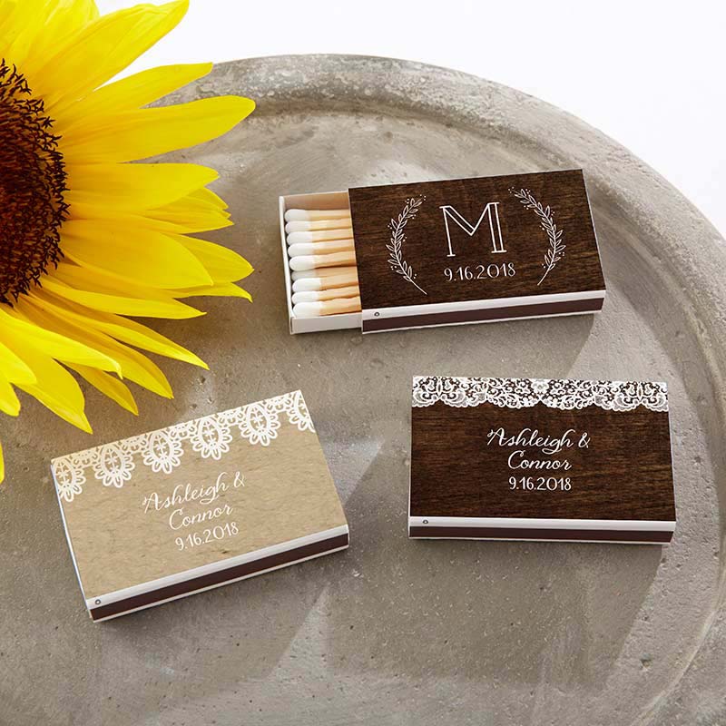 Personalized White Matchboxes - Rustic Charm Wedding (Set of 50)
