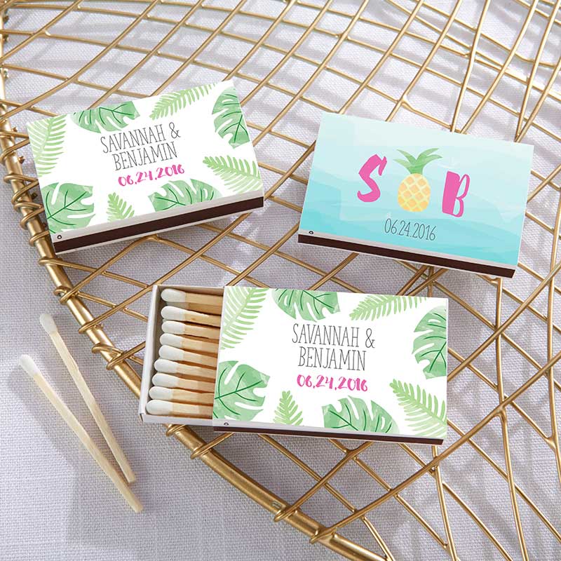 Personalized White Matchboxes - Pineapples & Palms (Set of 50)