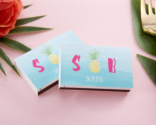 Personalized White Matchboxes - Pineapples & Palms (Set of 50)