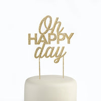 Thumbnail for Gold Glitter Oh Happy Day Acrylic Cake Topper