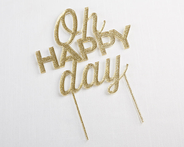 Gold Glitter Oh Happy Day Acrylic Cake Topper