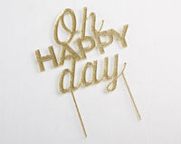 Thumbnail for Gold Glitter Oh Happy Day Acrylic Cake Topper