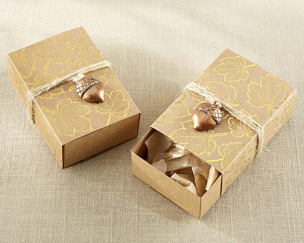 Gold Foil Leaf Favor Box with Acorn Charm (Set of 24)