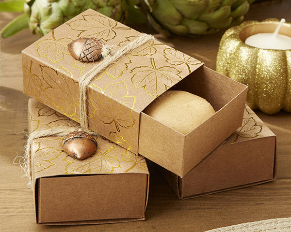 Gold Foil Leaf Favor Box with Acorn Charm (Set of 24)