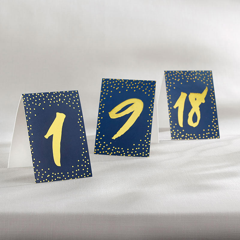 Navy and Gold Foil Tented Table Numbers (1-18) Main Image, Kate Aspen | Table Numbers