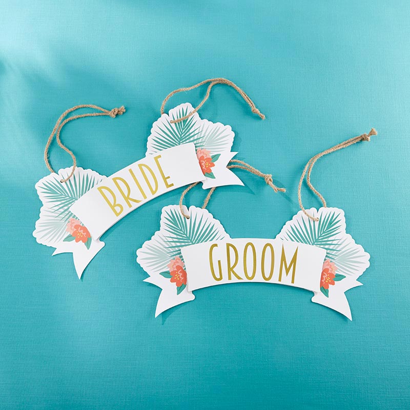 Tropical Chic Bride & Groom Chair Signs Main Image, Kate Aspen | Chair Signs