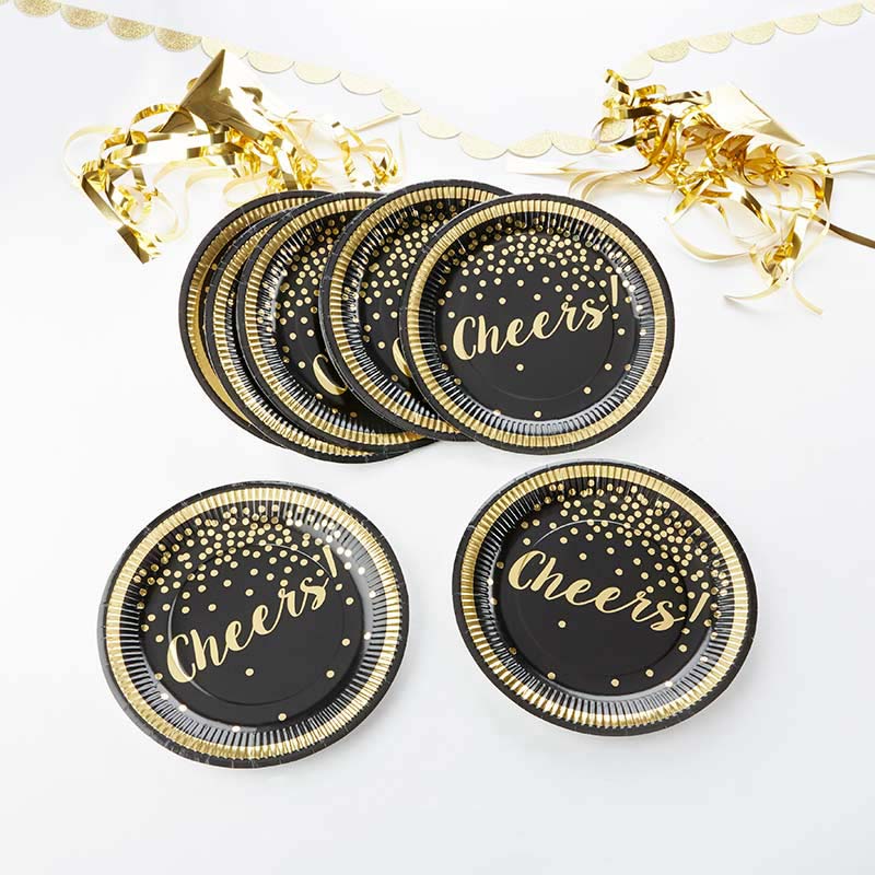 Gold Foil Cheers 9 in. Premium Paper Plates - Party Time (Set of 8) Main Image, Kate Aspen | Paper Plate
