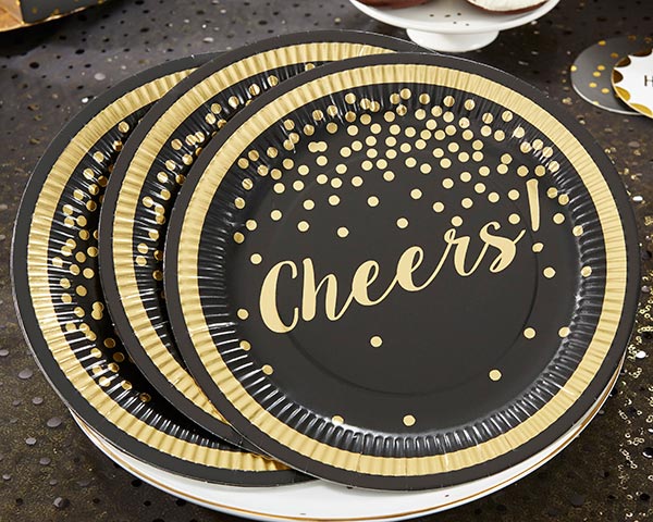 Gold Foil Cheers 9 in. Premium Paper Plates - Party Time (Set of 8) Alternate Image 2, Kate Aspen | Paper Plate