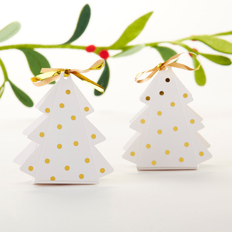Gold Dotted Christmas Tree Favor Box (Set of 12)