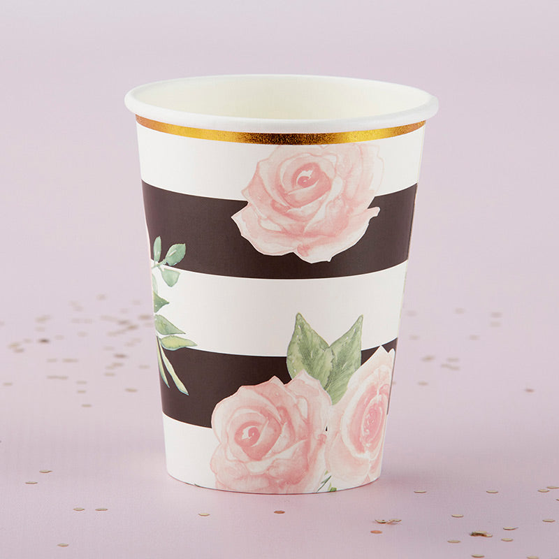 Floral Striped 8 oz. Paper Cups (Set of 8)