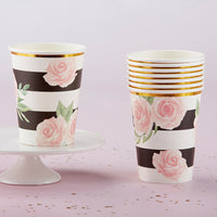 Thumbnail for Floral Striped 8 oz. Paper Cups (Set of 8)