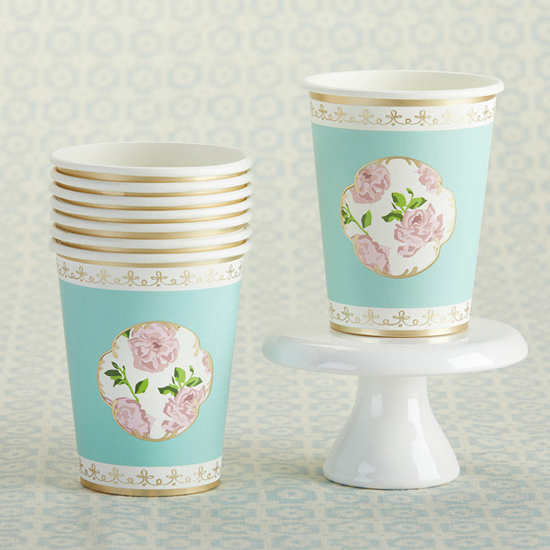 Tea Time Whimsy 8 oz. Paper Cups - Blue (Set of 8)