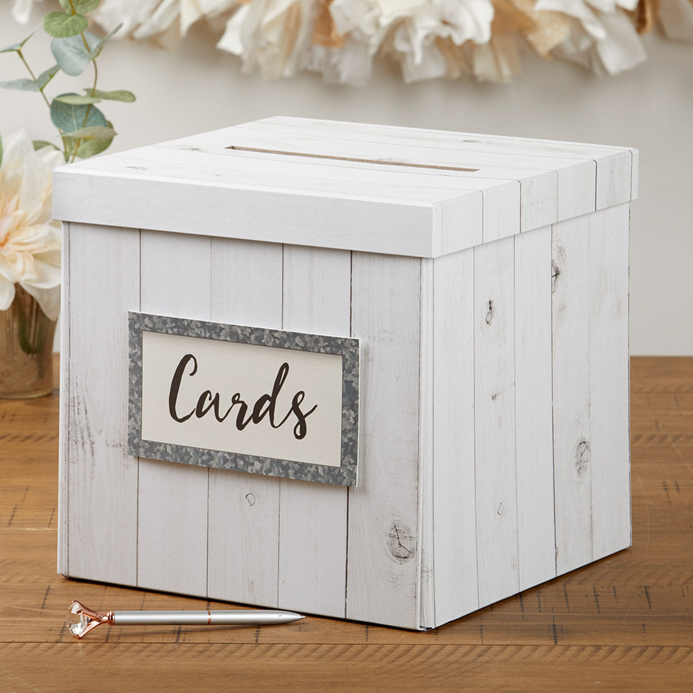 Rustic White Wood Card Box Main Image, Kate Aspen | Card Box