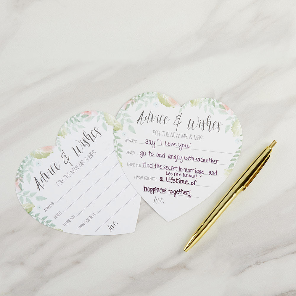 Floral Wedding Advice Card - Heart Shape (Set of 50)