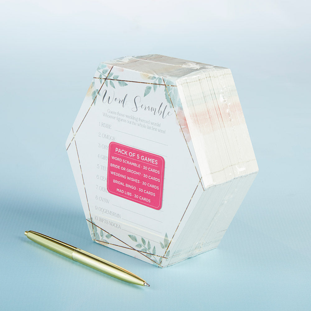 Geometric Floral Bridal Shower 5-Pack Game Card Set (30 sheets each)