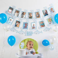 Thumbnail for 1st Birthday Milestone Photo Banner & Cake Topper - Shark Party Main Image, Kate Aspen | Party Kit