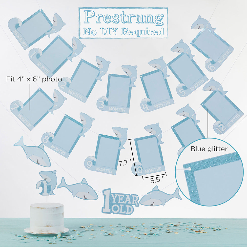 1st Birthday Milestone Photo Banner & Cake Topper - Shark Party Alternate Image 2, Kate Aspen | Party Kit