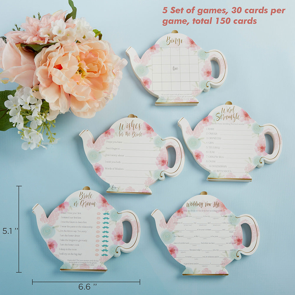 Floral Teapot Bridal Shower 5-Pack Game Card Set (30 sheets each)