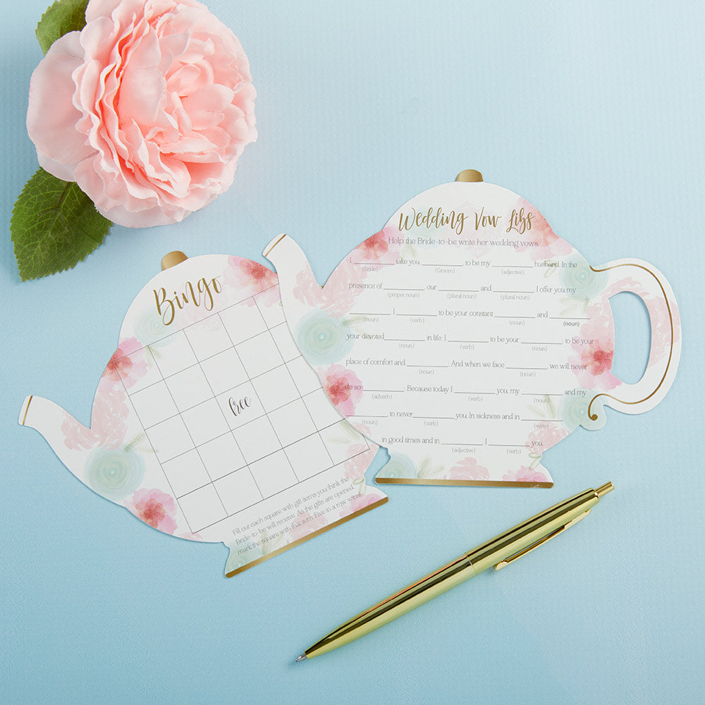 Floral Teapot Bridal Shower 5-Pack Game Card Set (30 sheets each)
